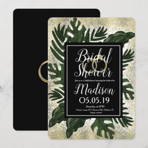Invitation Monstera Tropical Faux Gold Splash Fête des mariée