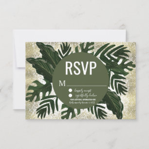 Invitation Monstera Tropical Faux Gold Splash RSVP