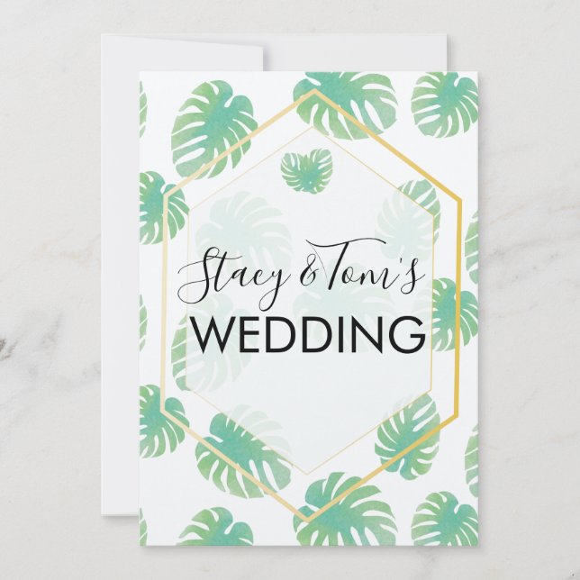 Invitation Monstera Tropical Main Tirée Botany Mariage Earthy (Devant)