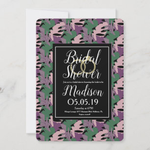 Invitation Monstera Tropical Purple Faux Gold Fête des mariée