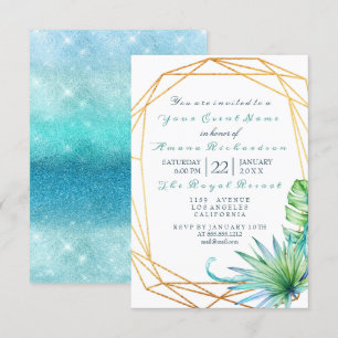 Invitation Monstera White Tropic Ocean Gold Anniversaire