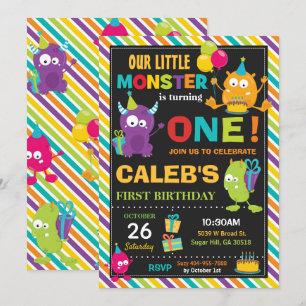 Invitation Monstre joli et coloré 1er anniversaire Fête Vibra