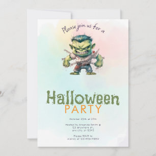 Invitation Monstre Vert Fête d'Halloween en aquarelle verte