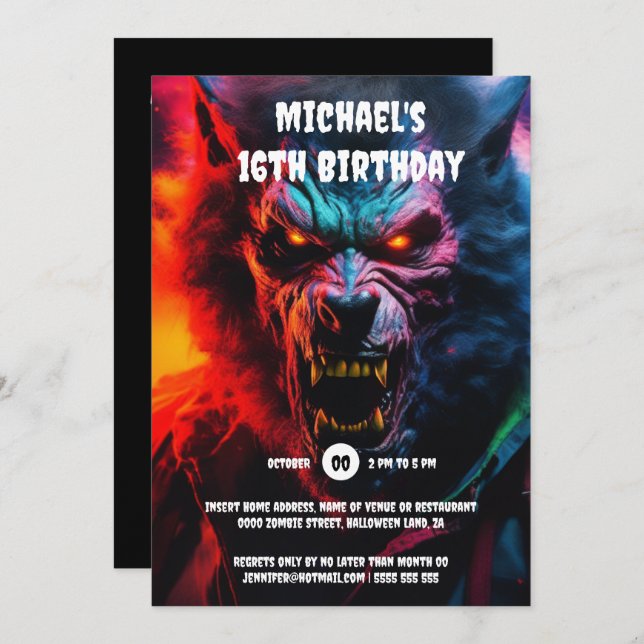 Invitation Monstre Werewolf adultes halloween créatures effra (Devant / Derrière)