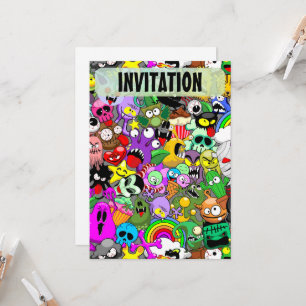 Invitation Monstres caractères mignons Motif d'Halloween