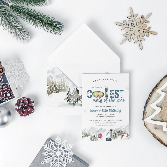 Invitation Montagne d'hiver | Snowboard Ski Party (Créateur téléchargé)