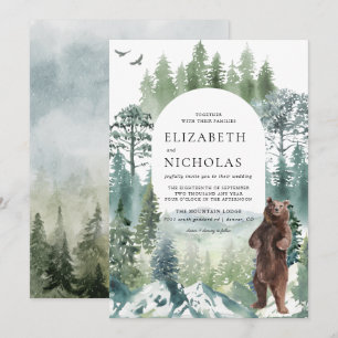 Invitation Montagne forestière rustique   Mariage de camping