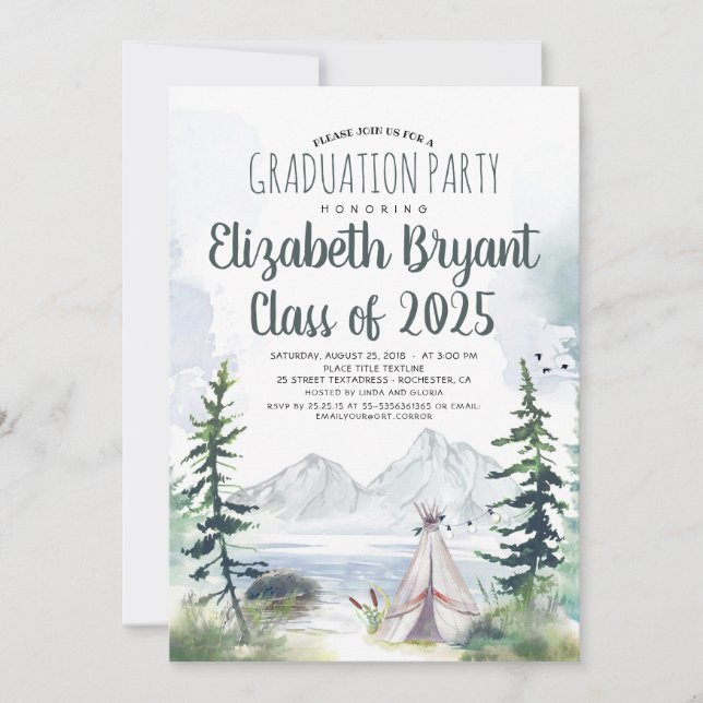 Invitation Montagnes Aventure Camping Woods Graduation (Devant)