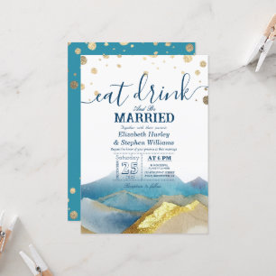 Invitation Montagnes Bleu Or Manger Boire & Se Marier Mariage