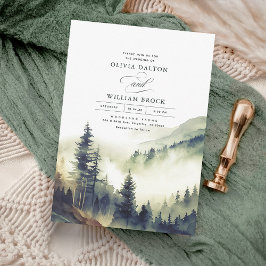 Invitation Montagnes Forêt Fog Soirée Paysage Mariage