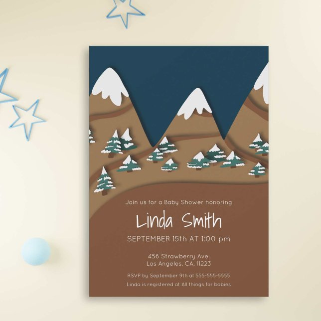 Invitation Montagnes neigeuses et Baby shower d'hiver de Vall (Créateur téléchargé)