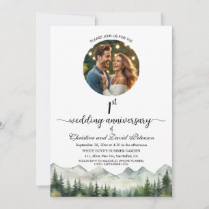 Invitation Montagnes Pins Arbres 1er Anniversaire Mariage Pho