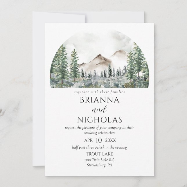 Invitation Montagnes Rustic Forest Mariage (Devant)