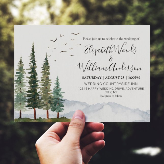 Invitation Montagnes - Rustic Pine Mariage (Créateur téléchargé)
