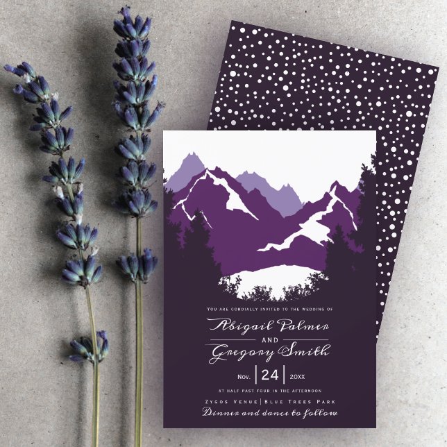 Invitation Montagnes violettes et conifères mariage (Créateur téléchargé)