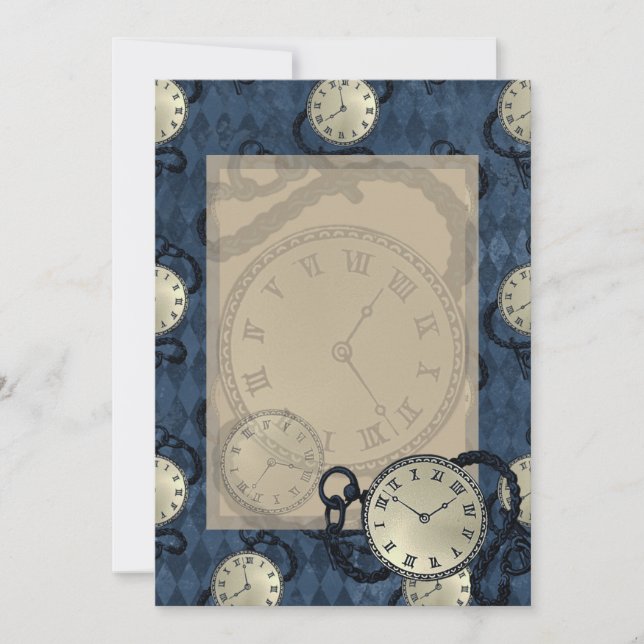 Invitation Montre de poche sur fond à motif diamant bleu (Devant)