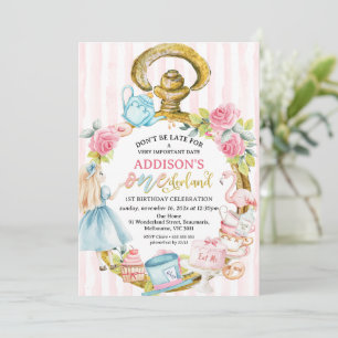 Invitation Montre rose Alice dans l'Onederland 1er anniversai