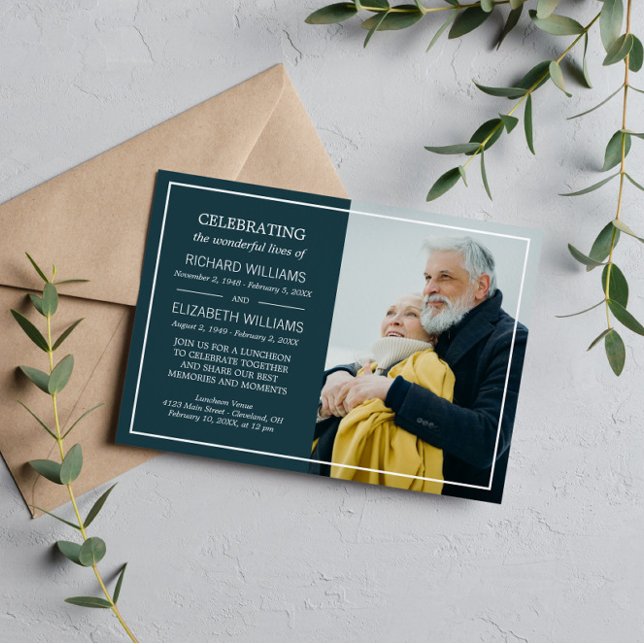 Invitation Monument photo à double cadre bleu pétrole (Créateur téléchargé)