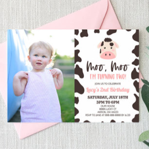 Invitation Moo Moo I'm Turning Two ! Vache 2e fête d'annivers