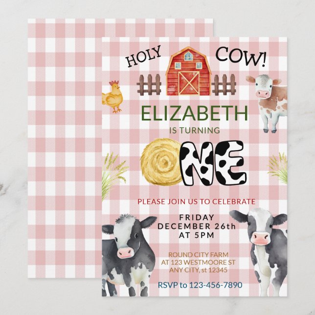 Invitation Moo Moo Im Two Cow 1er Anniversaire (Devant / Derrière)