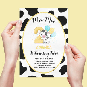Invitation Moo Moo j'ai deux ans Fête d'anniversaire de vache