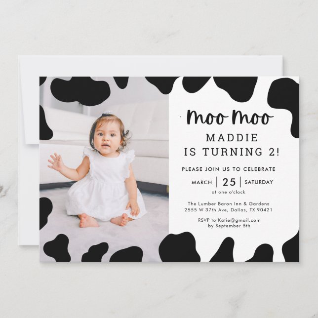 Invitation Moo Moo Je suis deux vaches 2e anniversaire Invita (Devant)