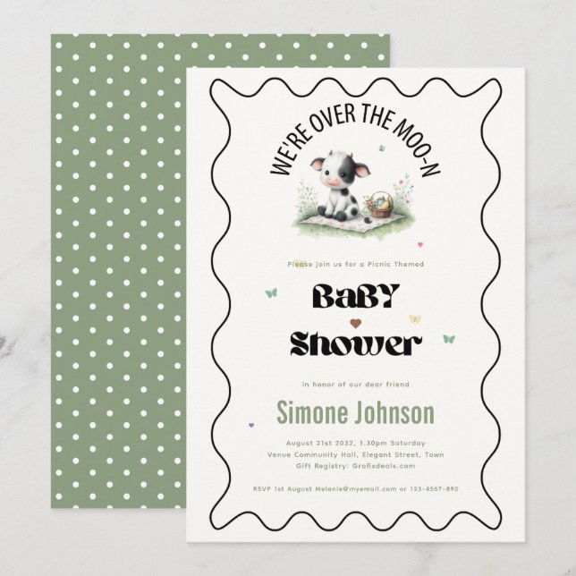 Invitation Moo Vache Baby shower de pique-nique Thème Filles (Devant / Derrière)