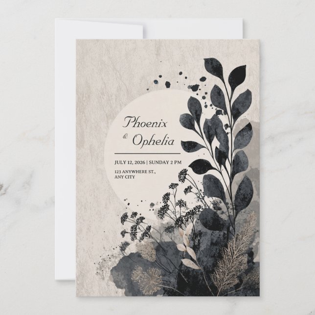 Invitation Moody Abstrait Foliage Mariage (Devant)