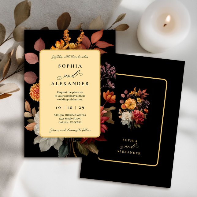 Invitation Moody Black and Rust Automne Floral Mariage (Créateur téléchargé)
