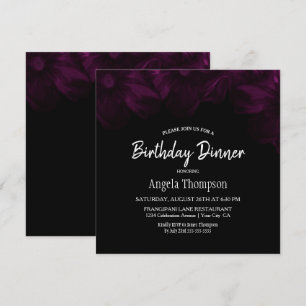 Invitation Moody Black avec rose Floral Anniversaire Dîner