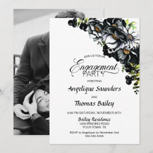 Invitation Moody Black Floral Custom Photo Party