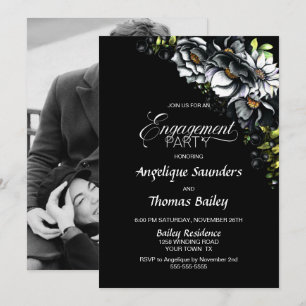 Invitation Moody Black Floral Custom Photo Party