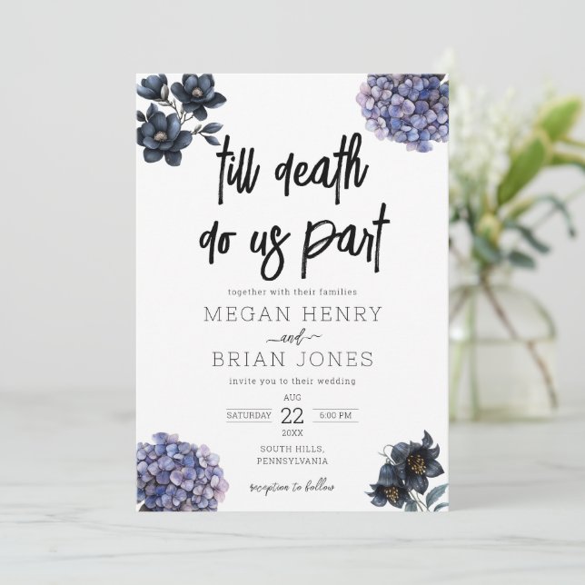 Invitation Moody Black Floral Till Death Do Us Part Wedding (Debout devant)