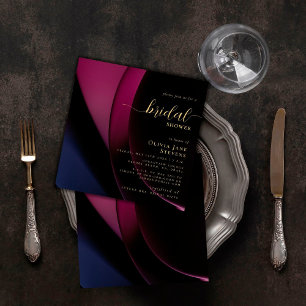 Invitation Moody Black Purple Élégante Fête des mariées Abstr