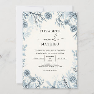 Invitation Moody Bleu Botanique Mariage