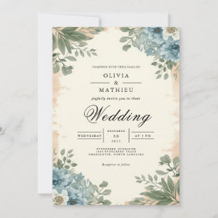Invitation Moody Blue Botanical Romance Mariage