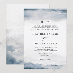 Invitation Moody Blue Watercolor Classique Mariage élégant