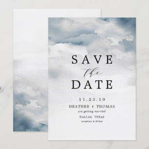 Invitation Moody Blue Watercolor Elegant Enregistrer les date