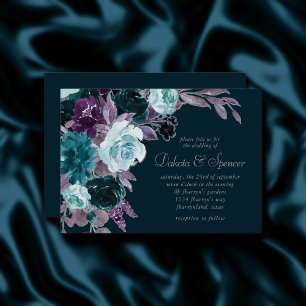 Invitation Moody Boho   Bouquet violet Turquoise profond