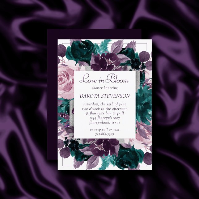 Invitation Moody Boho | Eggplant Purple Amour Turquoise en Fl (Créateur téléchargé)