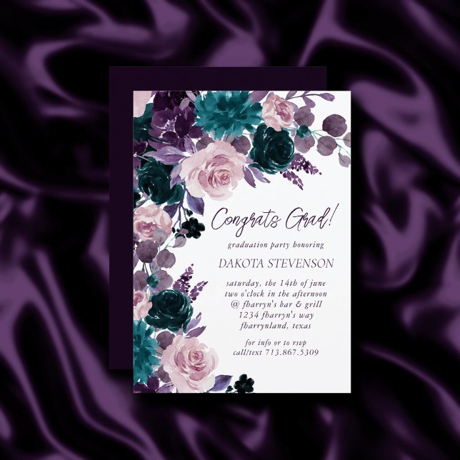 Invitation Moody Boho | Eggplant Purple et Graduation Turquoi (Créateur téléchargé)