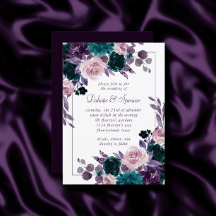 Invitation Moody Boho Mariage de cadre floral pourpre d'aub