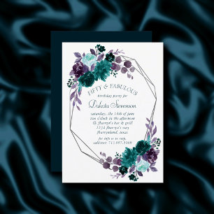 Invitation Moody Boho Turquoise et violet Roses Fabrique Ci