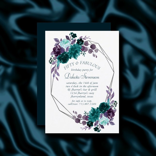 Invitation Moody Boho | Turquoise et violet Roses Fabrique Ci (Créateur téléchargé)