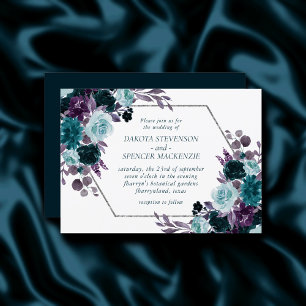 Invitation Moody Boho   Turquoise Floral Silver Frame Mariage