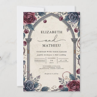 Invitation Moody Bourgogne Mariage botanique gothique