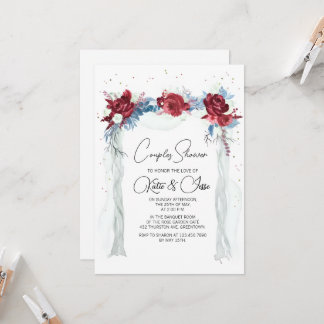 Invitation Moody Burgundy Floral Arch Couples Shower 