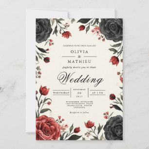 Invitation Moody Crimson Bloom Floral Mariage