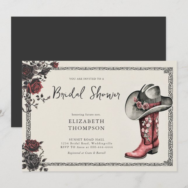 Invitation Moody Dark Goth Western Black Roses Fête des marié (Devant / Derrière)