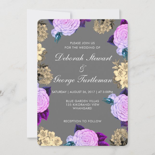 Invitation Moody Dark Gray Violet Floral Boho Charcoal (Devant)